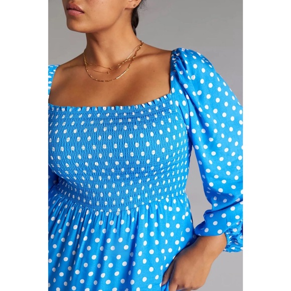 Anthropologie Dolan Laney Smocked Polka Dot Midi Casual Dress Blue size 2X - Picture 3 of 14
